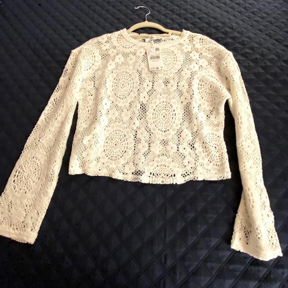 Mango Cream Embellished Cropped Blouse